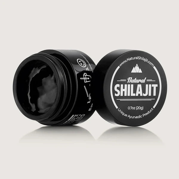 Open jar of shilajit resin