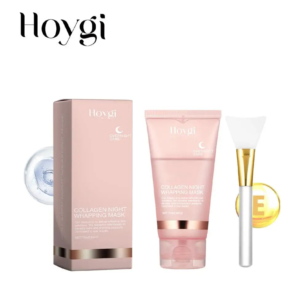 collagen night wrapping mask set with packaging, tube, and applicator.