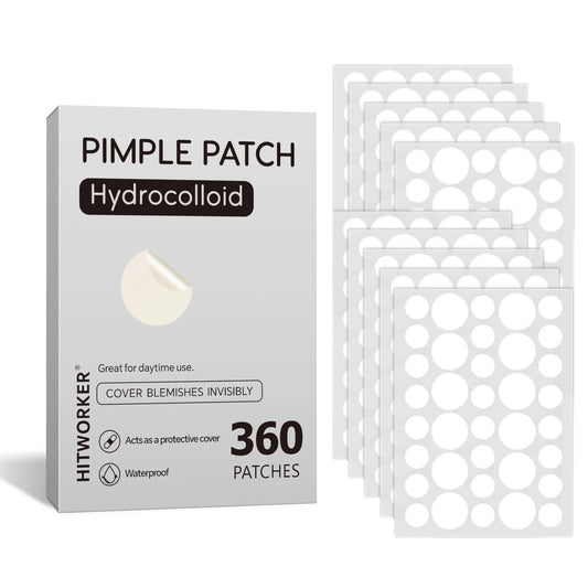 Pimple patch hydrocolloid packaging with 360 patches displayed on a white background