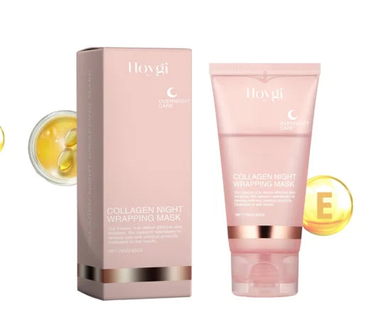Collagen night wrapping mask packaging and tube.